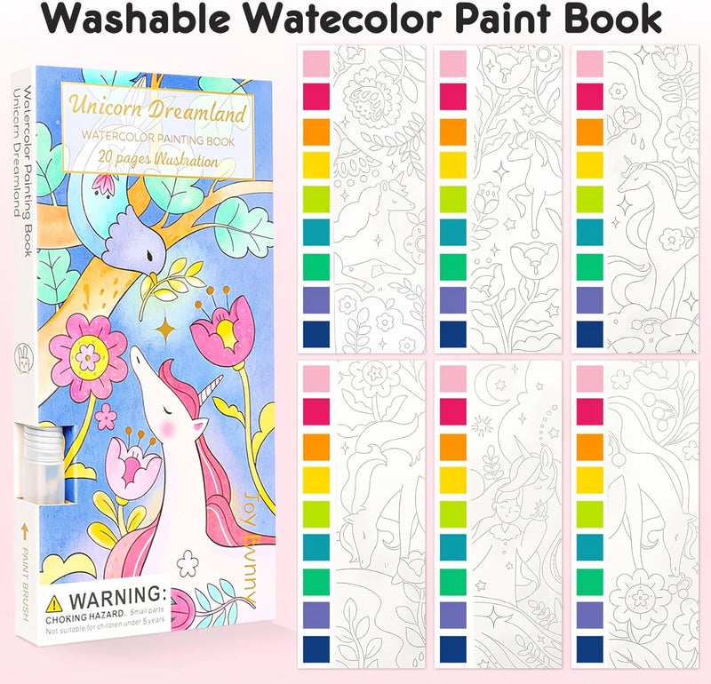 ROOCHKD Watercolor Painting Coloring Books Pocket Watercolor Paint Bookmarks, Mess Free Paint with Water Set, Travel Class Activities Art Party Favors Exchange Birthday Gifts for Kids (Unicorn Dream) - Image 2
